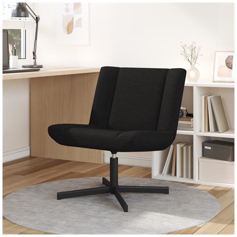 Sedia Girevole Nera Tessuto, Metallo Standard Girevole - Foto 2