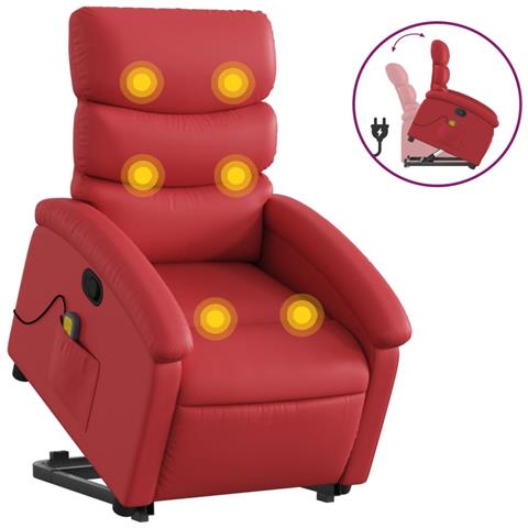 Poltrona Alzapersona Reclinabile Massaggio Rosso in Similpelle - Foto 1