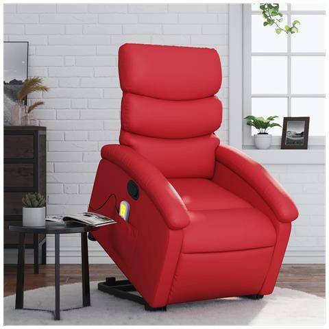 Poltrona Alzapersona Reclinabile Massaggio Rosso in Similpelle - Foto 2