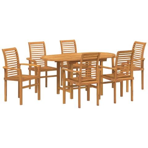Set da Pranzo da Giardino  in Legno Massello Teak a 7 Pezzi, Sedia da Giardino impilabile  2 pcs in Legno Massello Teak, Sedia da Giardino impilabile  4 pcs in Legno Massello Teak - Foto 1