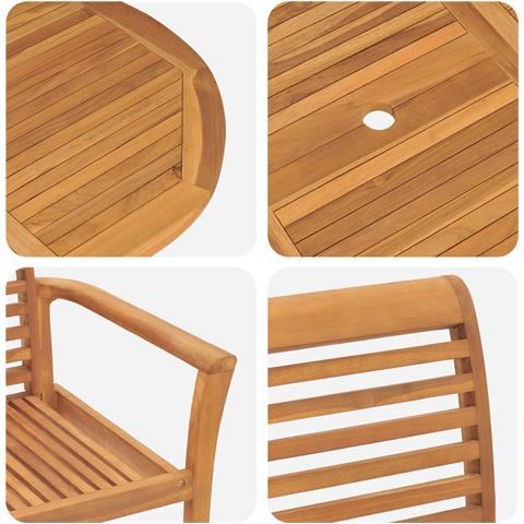 Set da Pranzo da Giardino  in Legno Massello Teak a 7 Pezzi, Sedia da Giardino impilabile  2 pcs in Legno Massello Teak, Sedia da Giardino impilabile  4 pcs in Legno Massello Teak - Foto 9
