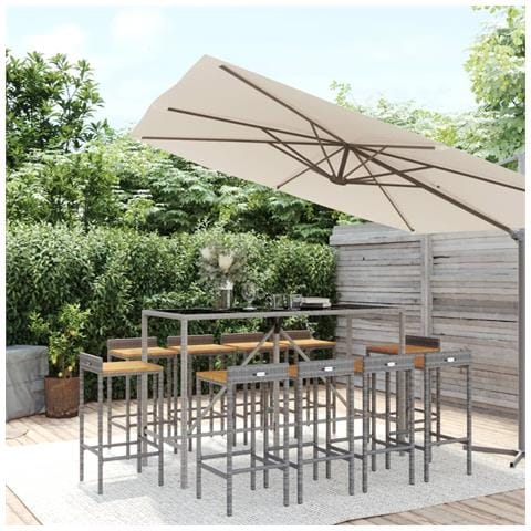 Set Bar Giardino 11pz Grigio Polyrattan e Legno Massello Acacia - Foto 2