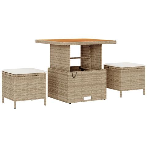 Set da Pranzo da Giardino 3 Pezzi con Cuscini Beige in Rattan e Acacia - Foto 1