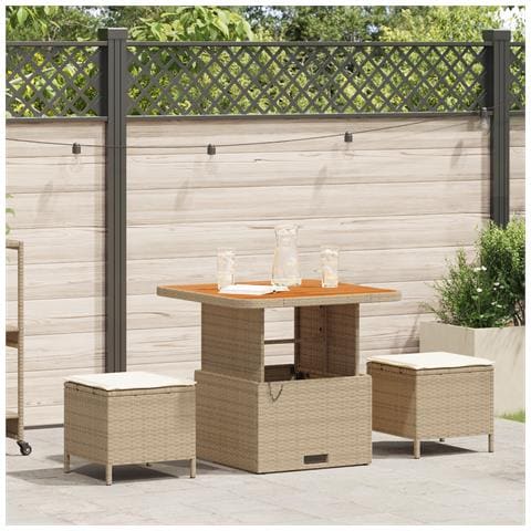 Set da Pranzo da Giardino 3 Pezzi con Cuscini Beige in Rattan e Acacia - Foto 2