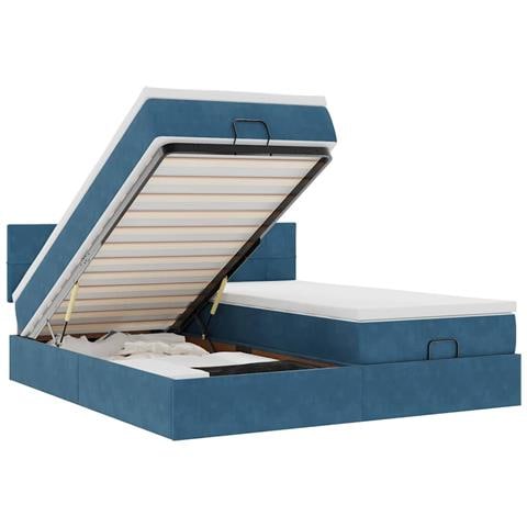 Pouf Letto con Materassi e LED Blu Scuro 200x200cm Velluto - Foto 1