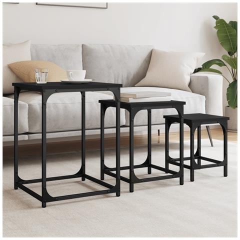 Tavolini Impilabili 3 pz Neri in Legno Multistrato - Foto 2