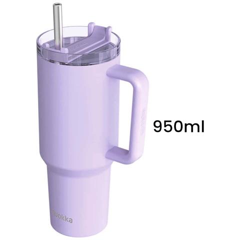 Bicchiere Termico 950 Ml Con Cannuccia E Manico Ergonomico, Viola - Foto 2