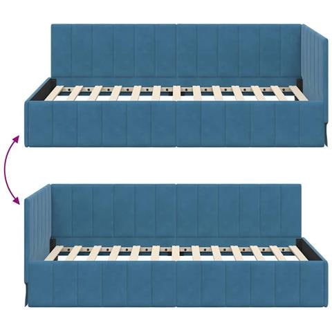 Cornice del letto ad angolo Blu 100 x 200 cm Velluto - Foto 9