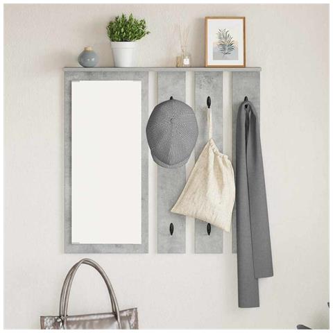 Appendiabiti a muro con specchio Grigio cemento 84 x 10 x 80 cm - Foto 2
