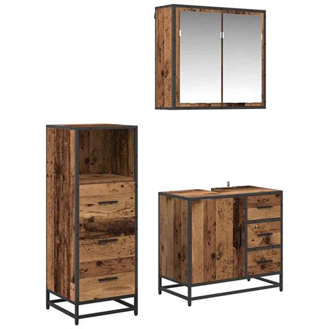 Set di mobili per il bagno con cassetto 3 pcs Legno vecchio - Foto 1