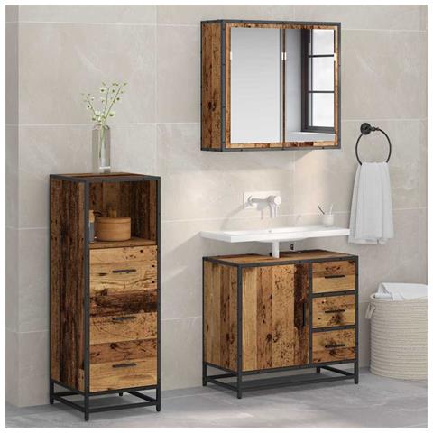 Set di mobili per il bagno con cassetto 3 pcs Legno vecchio - Foto 2