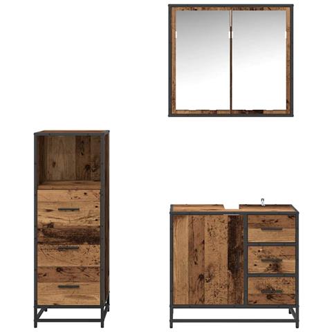 Set di mobili per il bagno con cassetto 3 pcs Legno vecchio - Foto 9
