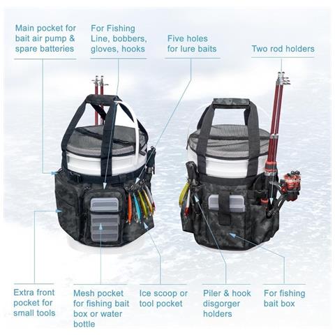 Borsa Portaoggetti Per Attrezzatura Da Pesca In Tessuto Oxford - Organizer A Secchiello Multi-tasca - Foto 2