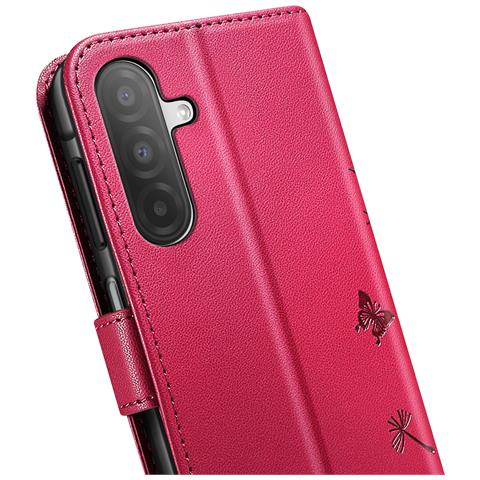 Custodia A Portafoglio Per Galaxy A26 Premium Design Fiori Farfalla, Rosso - Foto 2