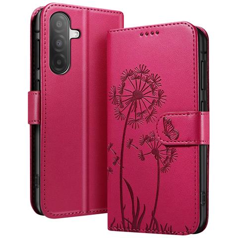 Custodia A Portafoglio Per Galaxy A26 Premium Design Fiori Farfalla, Rosso - Foto 1