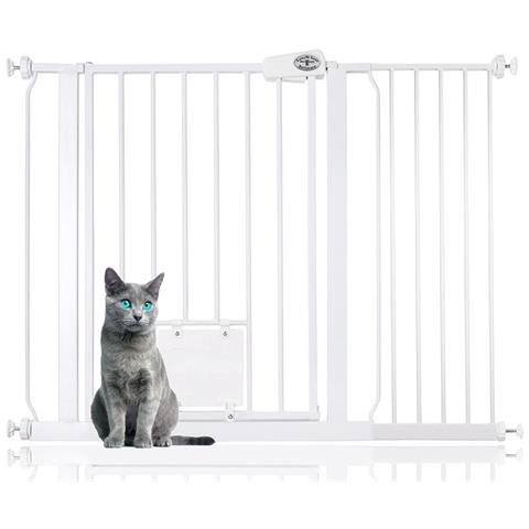 Bettacare Cancelletto Per Animali Con Gattaiola Bloccabile, 107.4cm - 115cm, Bianco, Altezza Di 75cm - Foto 1