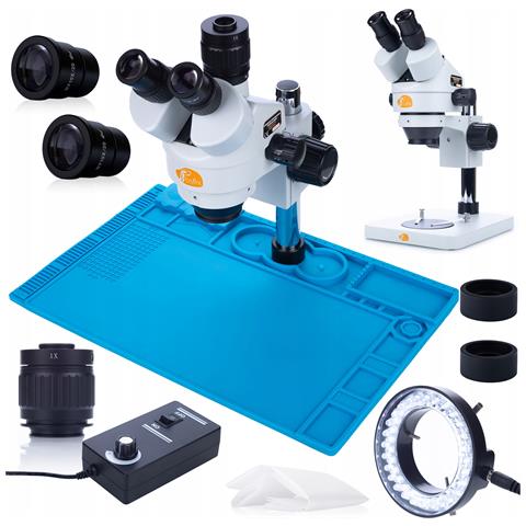 Mikroscopio Trinoculare Mercury Pro Con Illuminatore Led Regolabile E Tappetino In Silicone | Zoom 7x-45x | Ideale Per Elettronica E Gioielleria - Foto 1