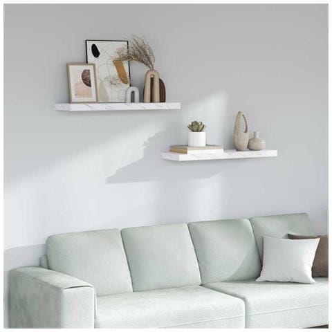 Scaffale da parete 2 pcs Marmo Bianco 80 x 23,5 x 4 cm - Foto 2