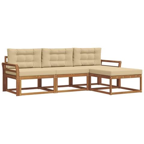 Set di divani da esterno con cuscino 4 pcs Naturale e Beige - Foto 1
