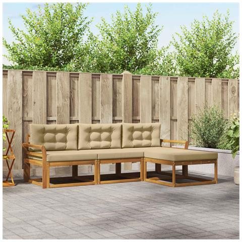 Set di divani da esterno con cuscino 4 pcs Naturale e Beige - Foto 2