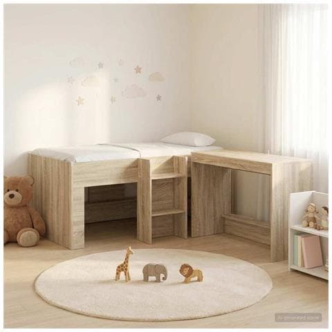 Letto alto per bambini con scrivania 2 pz Rovere Sonoma - Foto 2