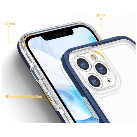 Custodia Trasparente 3in1 Per Iphone 11 Pro Max Con Bordo Blu E Cover In Gel. - Foto 2