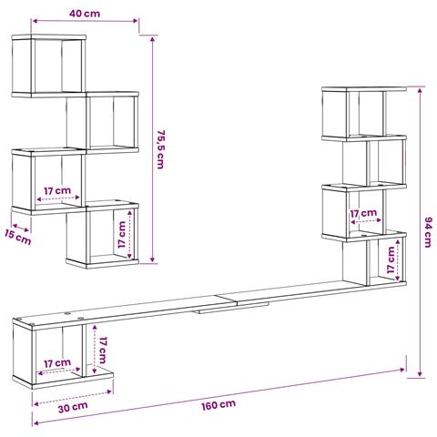 Mensola per TV da muro Sonoma grigio 160 x 15 x 94 cm - Foto 9