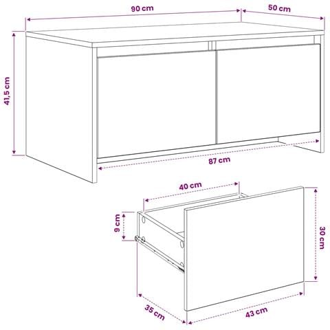 Tavolino da salotto Rovere Artigianale 90 x 50 x 41.5 cm - Foto 7