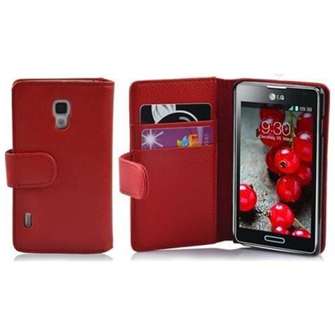 Custodia Compatibile Con Lg Optimus L7 Ii In Rosso Cremisi - Coperchio Protettivo In Ecopelle Testurizzata E Tasca Per Carte Di Credito - Foto 1