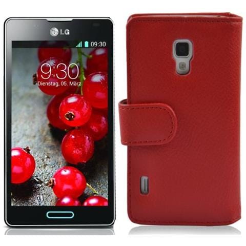 Custodia Compatibile Con Lg Optimus L7 Ii In Rosso Cremisi - Coperchio Protettivo In Ecopelle Testurizzata E Tasca Per Carte Di Credito - Foto 2