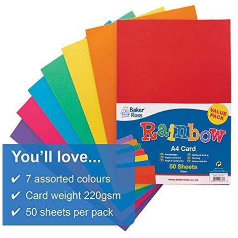 Av535 A4 Arcobaleno Carta Colorata (220gsm) Perfetto Per I Bambini Di Artigianato Attivit Collages Si Realizza Un Modello E Di Pi (confezione Da 50) Assortiti - Foto 4