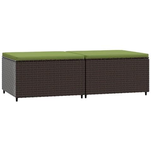 Poggiapiedi Da Giardino Con Cuscini 2 Pz In Polyrattan Marrone - Foto 1
