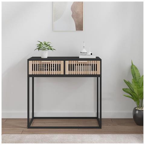 Tavolino Consolle Nero 80x30x75 Cm Legno Multistrato E Ferro - Foto 6
