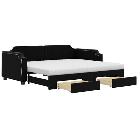 Divano Letto Estraibile Con Cassetti Nero 90x200 Cm In Tessuto - Foto 1