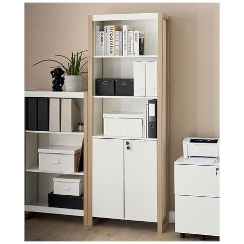 Libreria A 2 Ante Con 3 Ripieni Marrone Chiaro E Bianco Johnson - Foto 1