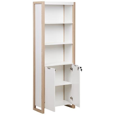 Libreria A 2 Ante Con 3 Ripieni Marrone Chiaro E Bianco Johnson - Foto 5