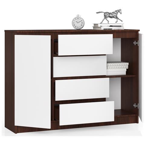 Cassettiera K140, 2 ante e 4 cassetti, 138x40x99 cm, Weng? e Bianco - Foto 2
