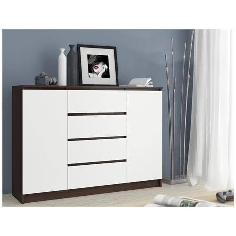 Cassettiera K140, 2 ante e 4 cassetti, 138x40x99 cm, Weng? e Bianco - Foto 7
