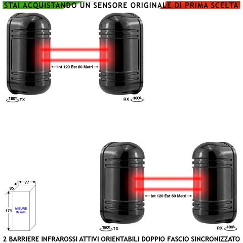 Sensore Passaggio Estranei 2 Pezzi Barriera Infrarossi Attivi Doppio Fascio Orientabile Segnala Allarme Intruso Protez - Foto 1