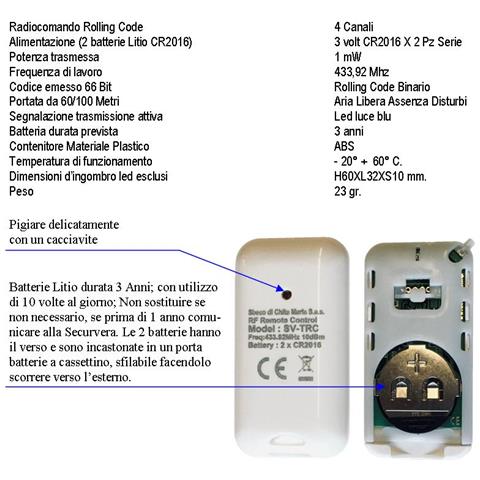 Radiocomando Quadricanale 3 Pezzi Frequenza Di Trasmissione 433,92 Mhz Potenza Trasmessa 1 Mw Codifica Di Sicurezza Un - Foto 2