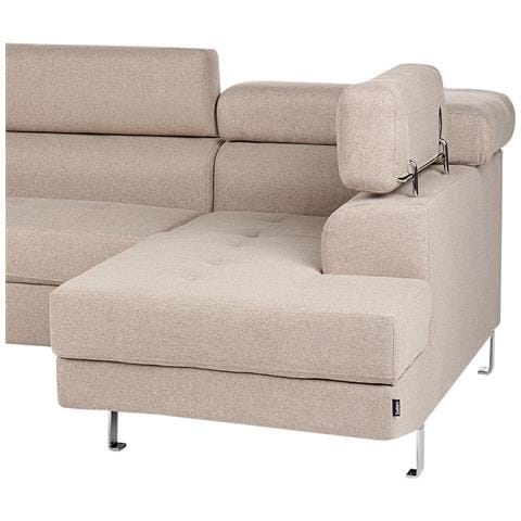 Divano Angolare 5 Posti Norrea Tessuto Beige Lato Sinistro - Foto 2