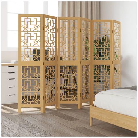 Divisorio Ambienti 6 Pannelli Marrone Legno Massello Paulownia - Foto 3