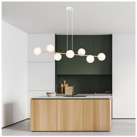 Lampada A Sospensione Gravity - Bianco, Oro - Acciaio Verniciato A Polvere, Vetro - 140x100x29 Cm - Foto 2