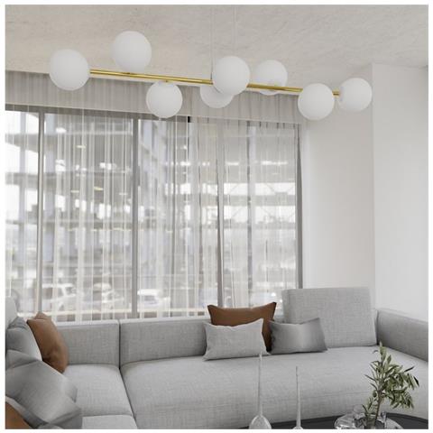 Lampada A Sospensione Gravity - Bianco, Oro - Acciaio Verniciato A Polvere, Vetro - 140x100x29 Cm - Foto 8