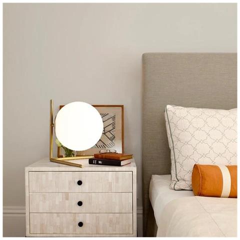 Lampada Da Tavolo 1 Sfera In Vetro Lume Supporto Abat Jour Bronzo G9 D34 - Foto 1