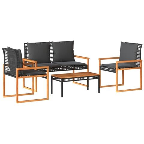 Set Divani da Giardino 4 pz con Cuscini Nero in Polyrattan - Foto 1