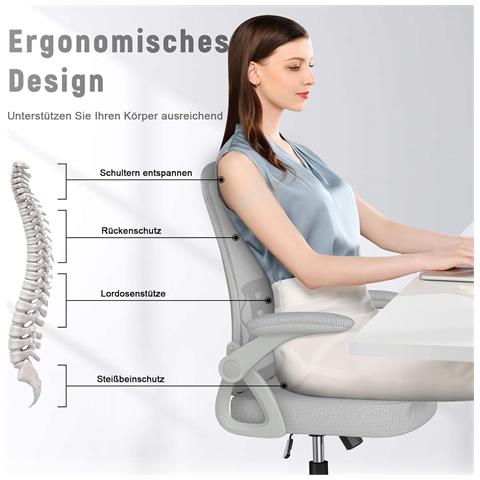 Sedia Ufficio Con Ruote Girevoli - Braccioli Regolabili Altezza Regolabile E Schienale Inclinabile - Grigio - Foto 2