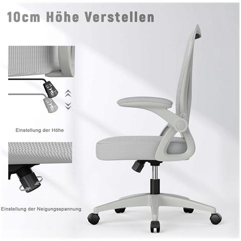 Sedia Ufficio Con Ruote Girevoli - Braccioli Regolabili Altezza Regolabile E Schienale Inclinabile - Grigio - Foto 5