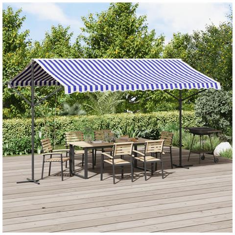 Tenda Da Sole Blu E Bianca 400x300 Cm In Tessuto E Acciaio - Foto 1