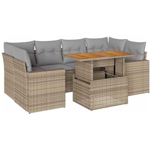 Set Divani Da Giardino 7 Pz Con Cuscini Beige In Polyrattan - Foto 1